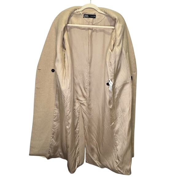 Zara Wool Blend Double Breasted Classic Straight Cut Beige Coat Small - Picture 3 of 12